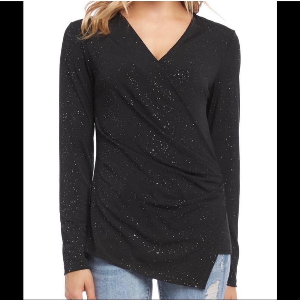 Karen Kane Sparkle Faux Wrap Top S